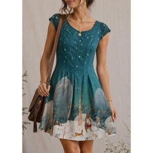Antix Whimsical Woodland Storybook Creatures Rare Brazil Animal Print Mini Dress